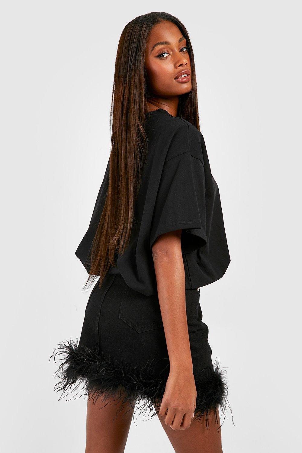 Black feather hem on sale skirt