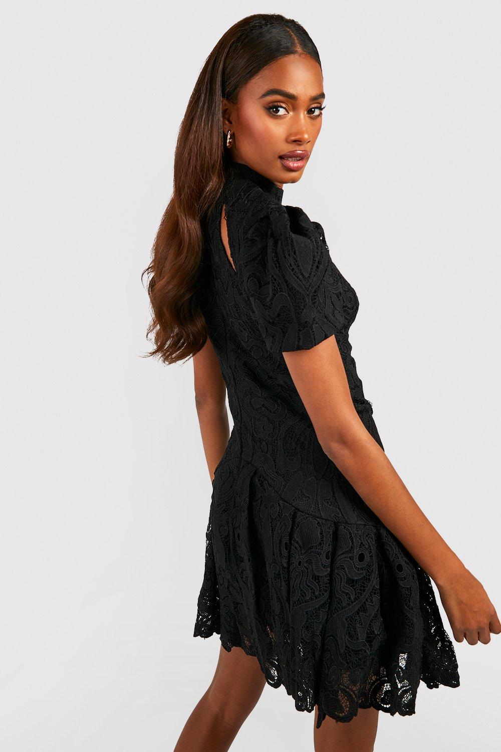 Elegant Moments Short Sleeve Crochet Mini Dress - One Size - Black – Leg  Treats