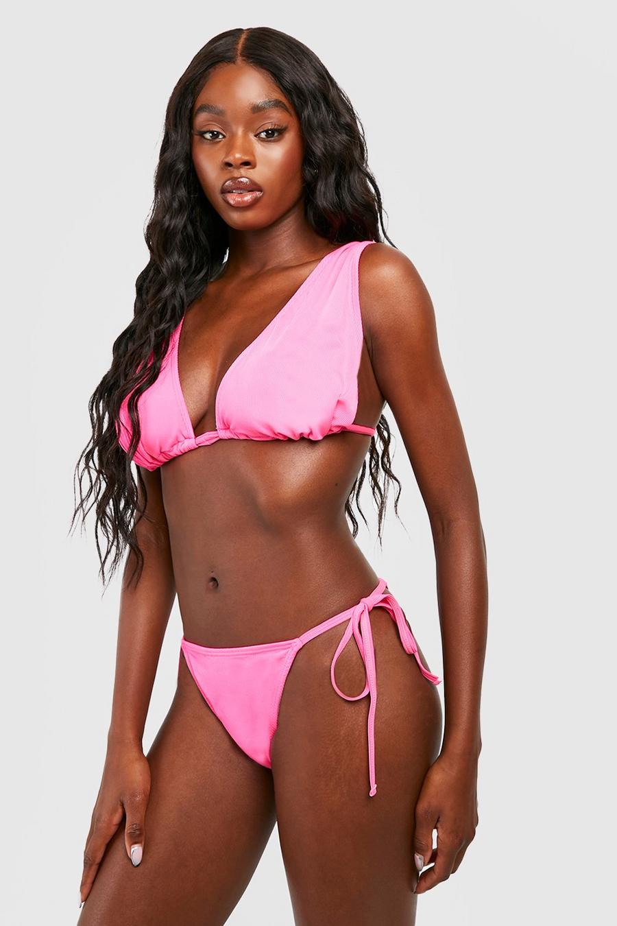 Bright pink Rib Tie Side Bikini Brief image number 1