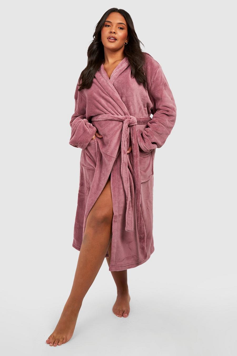 Blush pink Plus Longline Fleece Robe image number 1