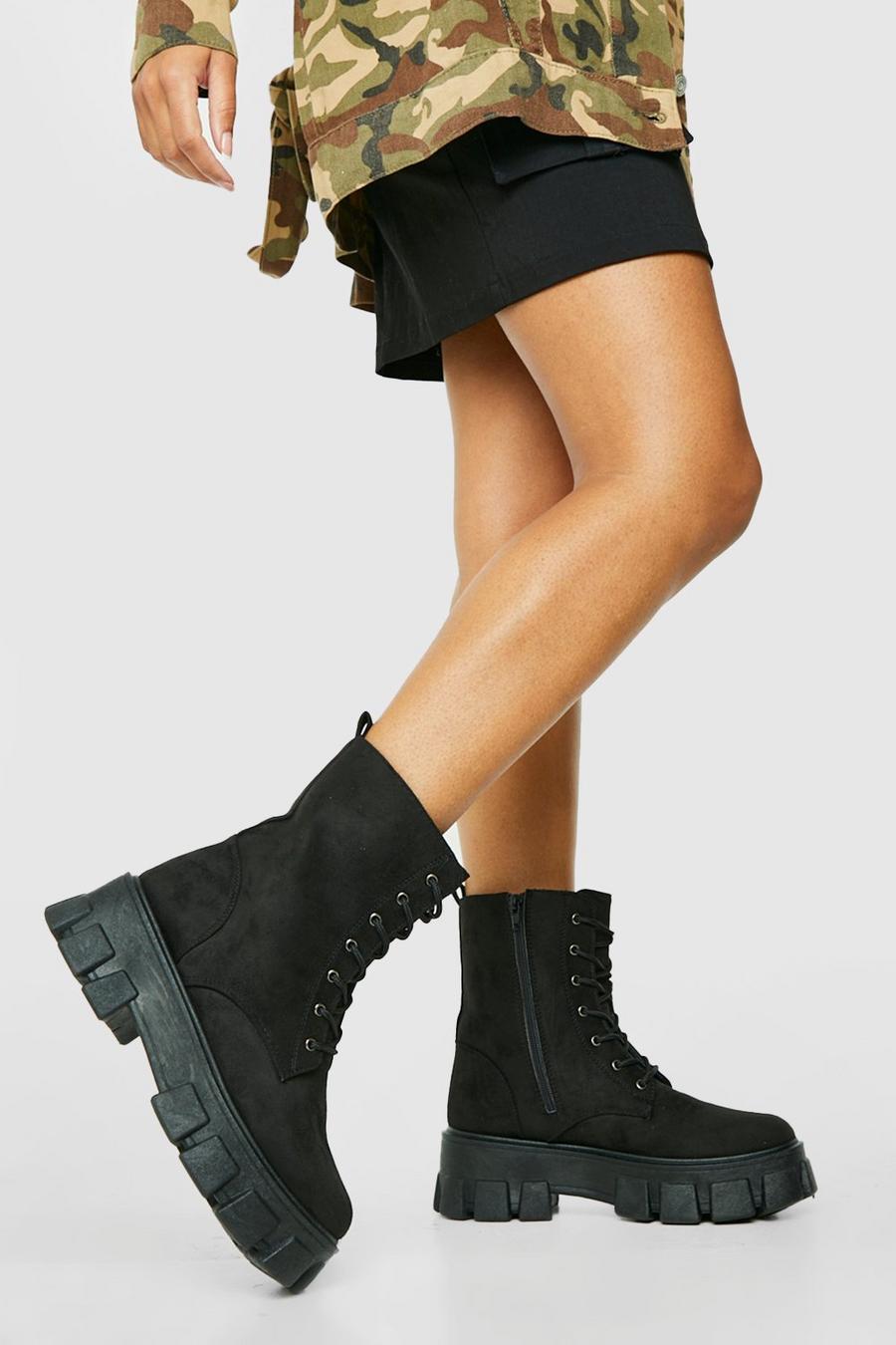 Wide Width Chunky Sole Lace Up Combat Boots