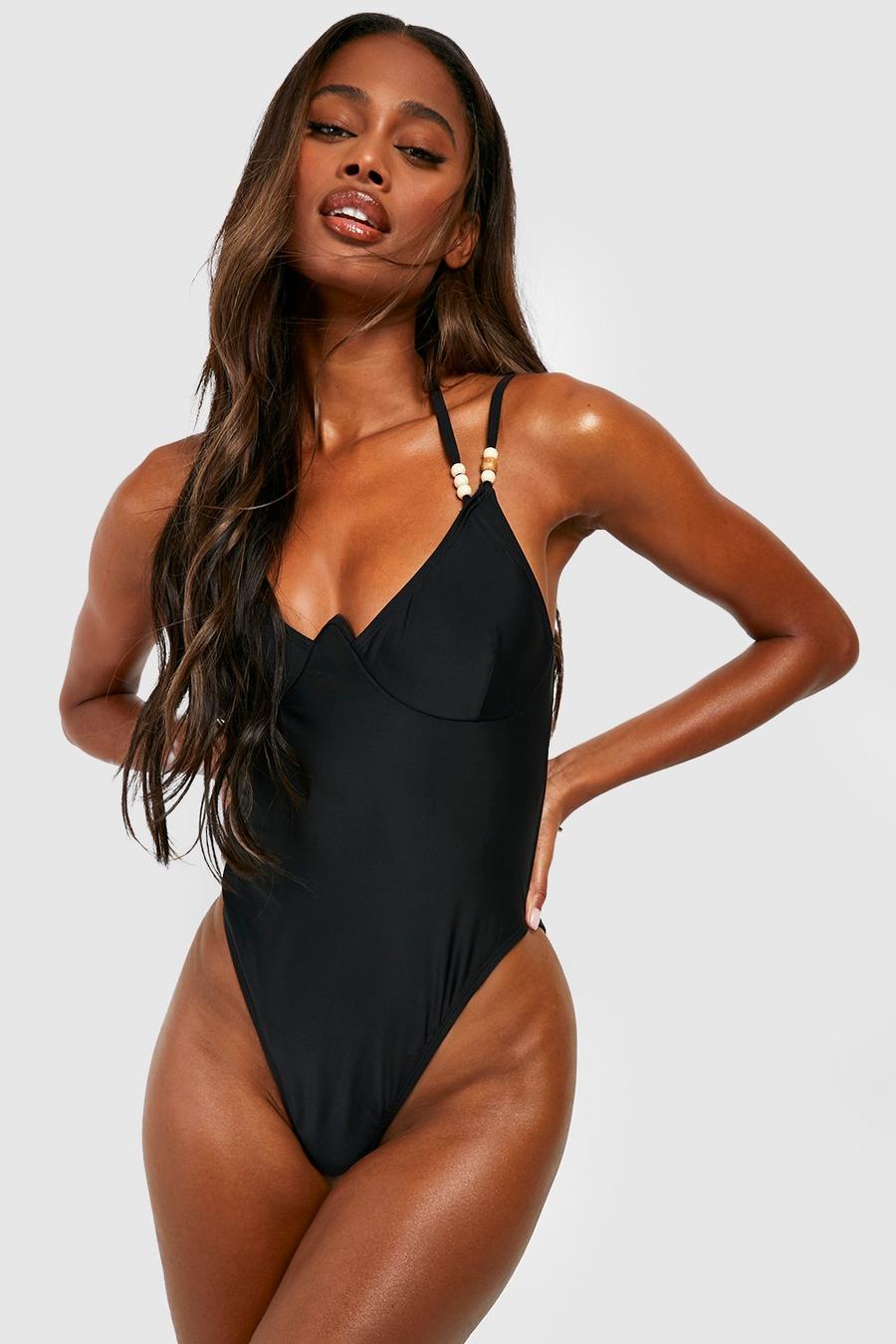 Wooden Bead Strap Detail Underwired Swimsuit
