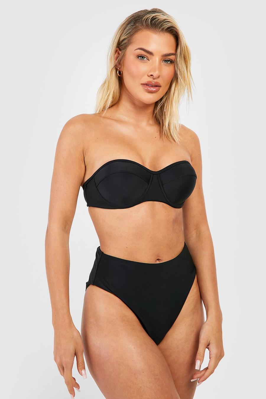 Gepolsterter Bügel-Bikini mit hohem Bund, Black image number 1