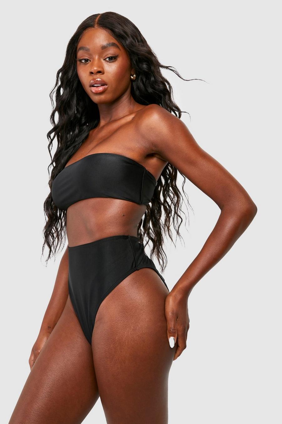 Bandeau Bikini-Set mit hohem Bund, Black image number 1