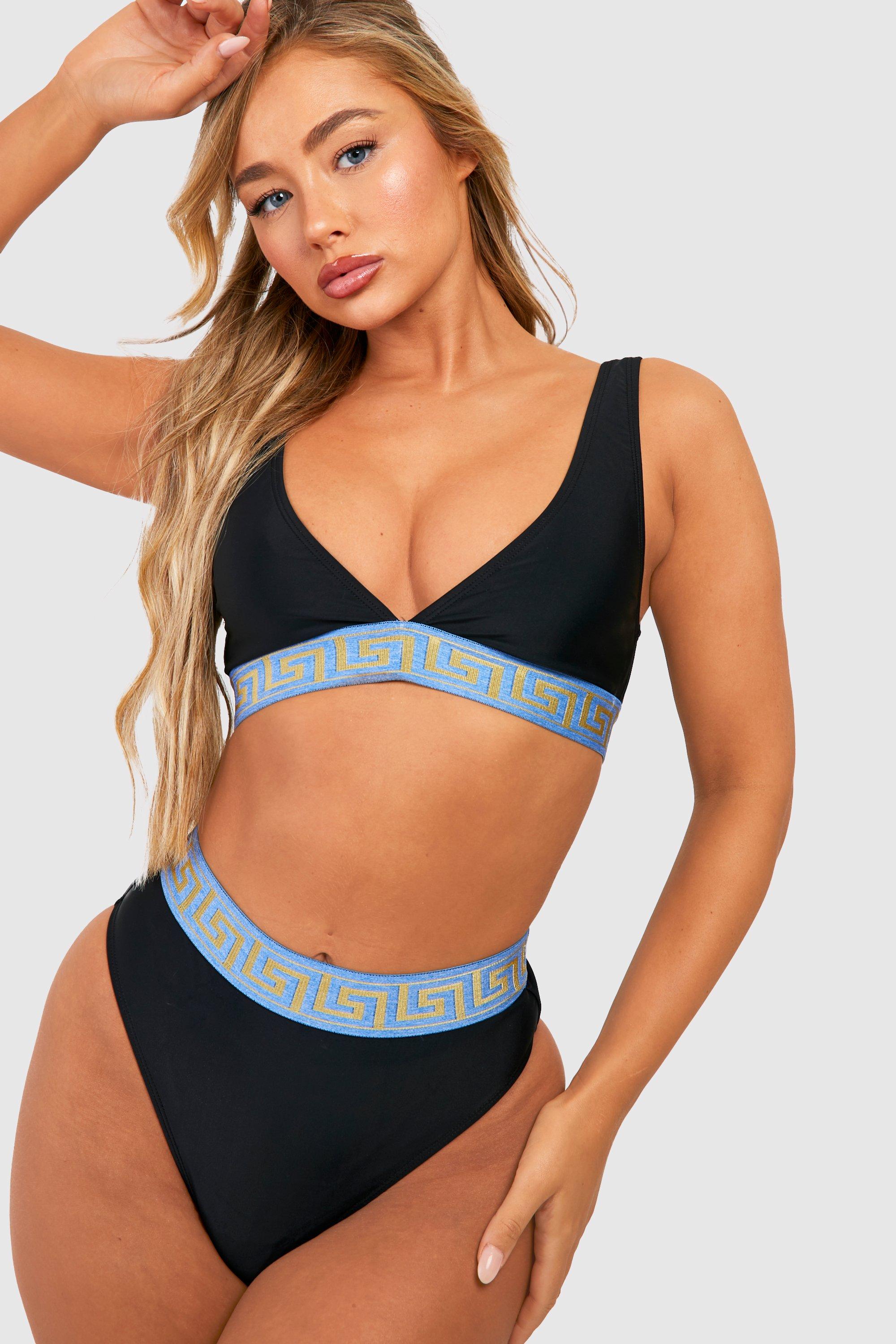 Geo Tape Colour Block High Waist Bikini Set boohoo