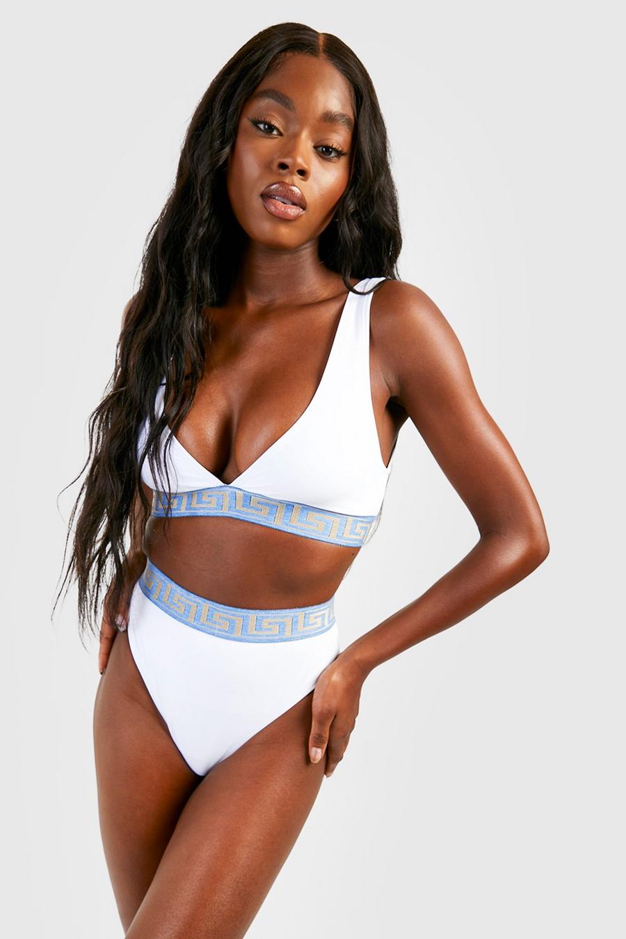 White Beaded Straps Crinkle Padded Bikini Set