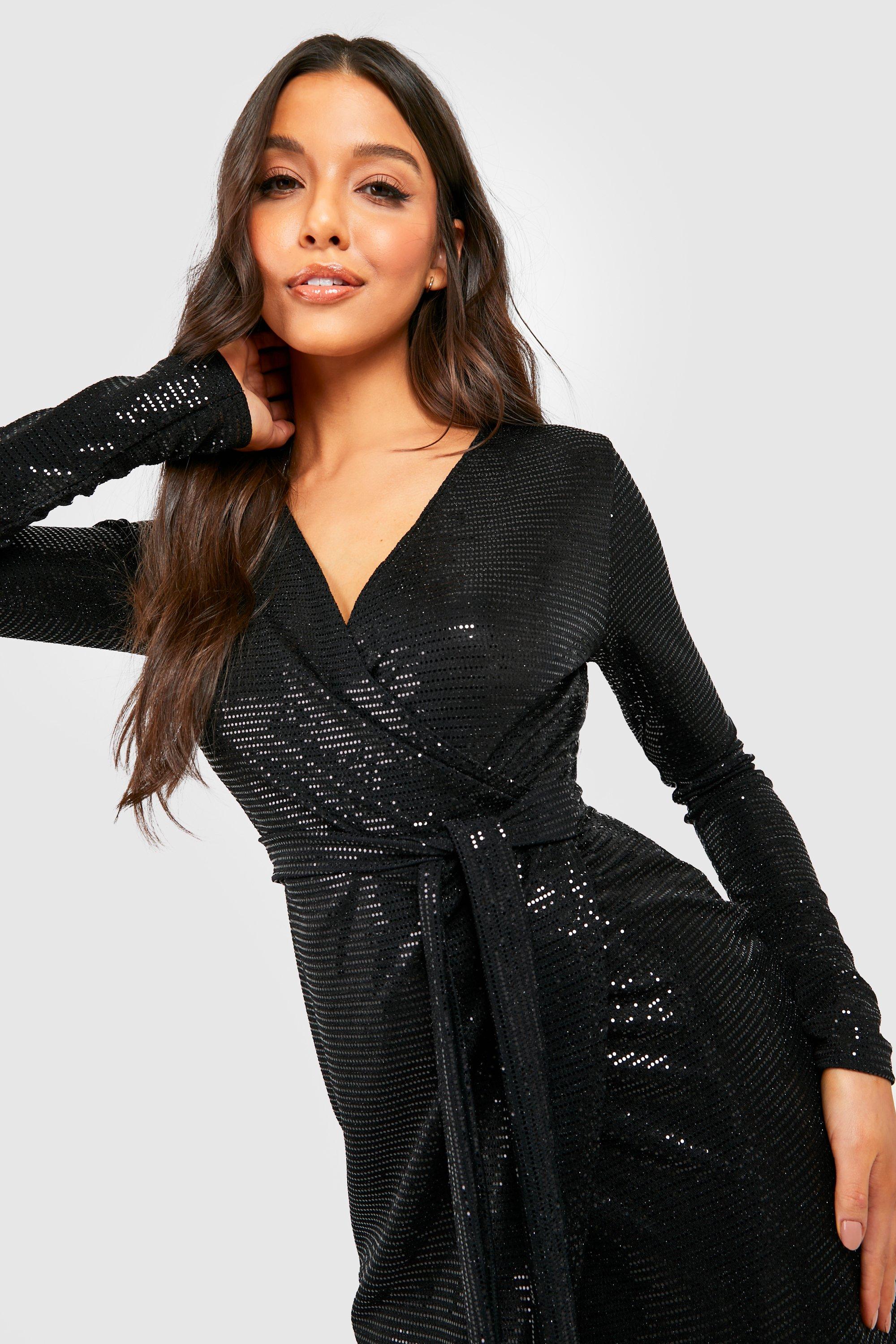 Black sparkly wrap hot sale dress