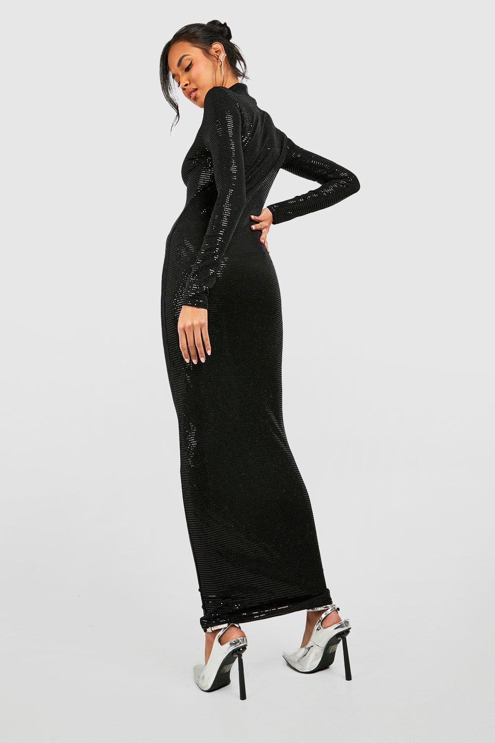 Sequin High Neck Long Sleeve Maxi Dress