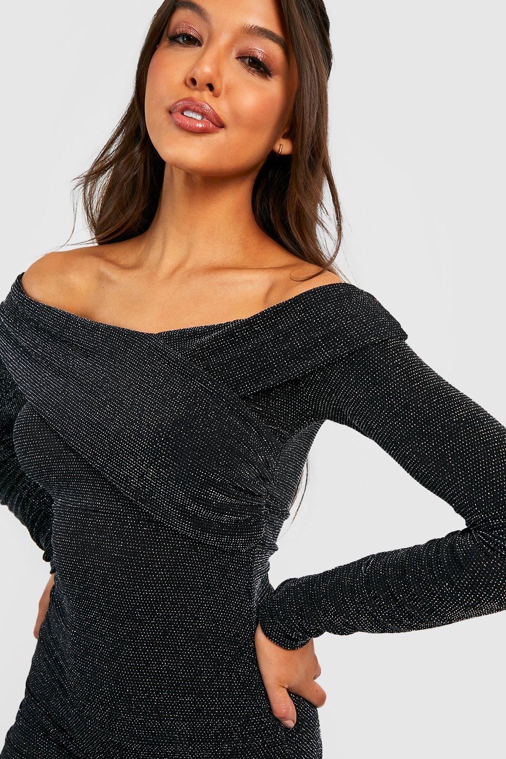 Black glitter off store the shoulder dress