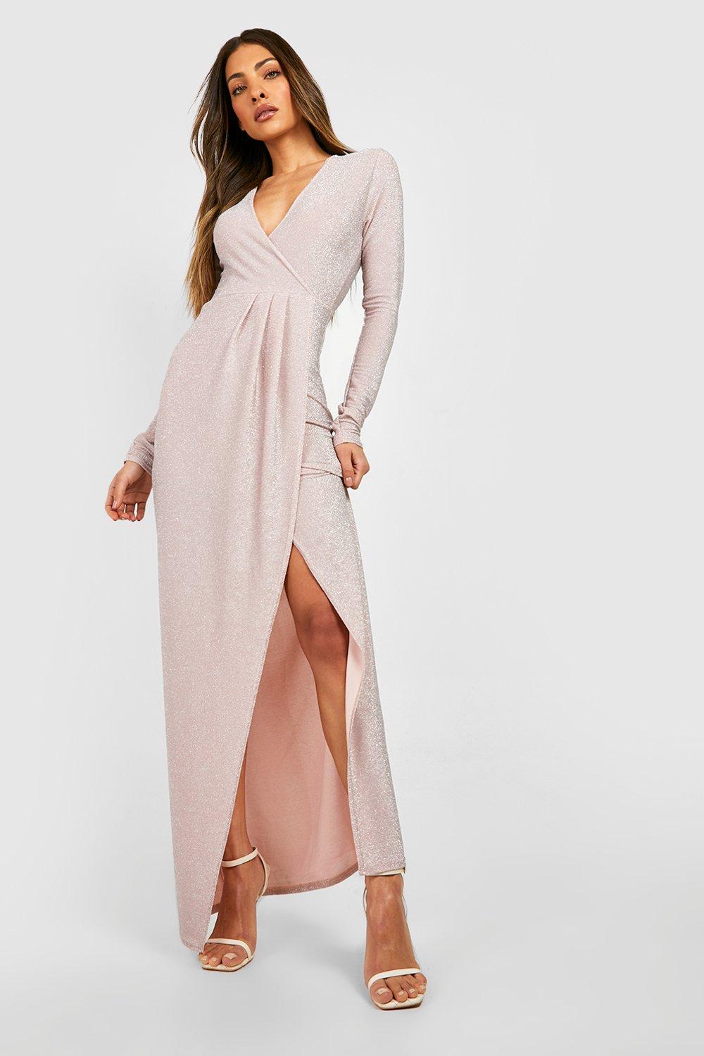 Glitter maxi dress with sleeves best sale