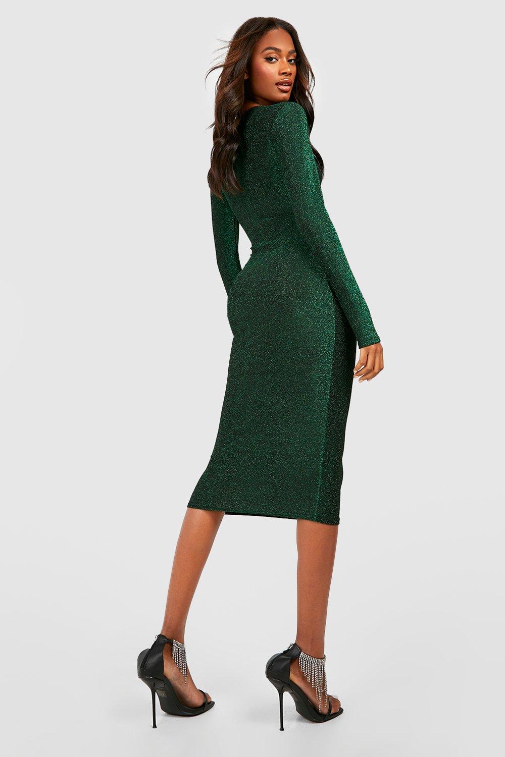 Glitter Long Sleeve Bodycon Midi Dress