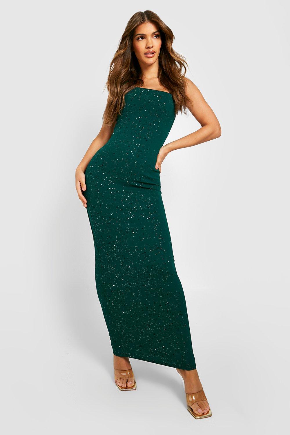 Glitter Crepe Strappy Maxi Dress