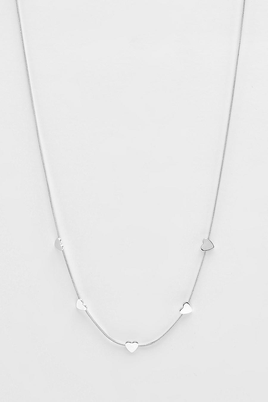 Silver Polished Heart Station Necklace 