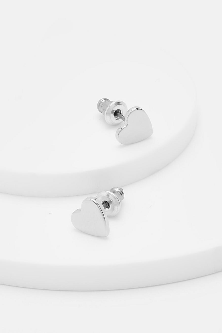 Silver Polished Heart Stud Earrings image number 1