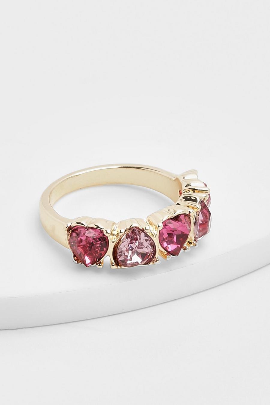 Pink Heart Crystal Row Ring