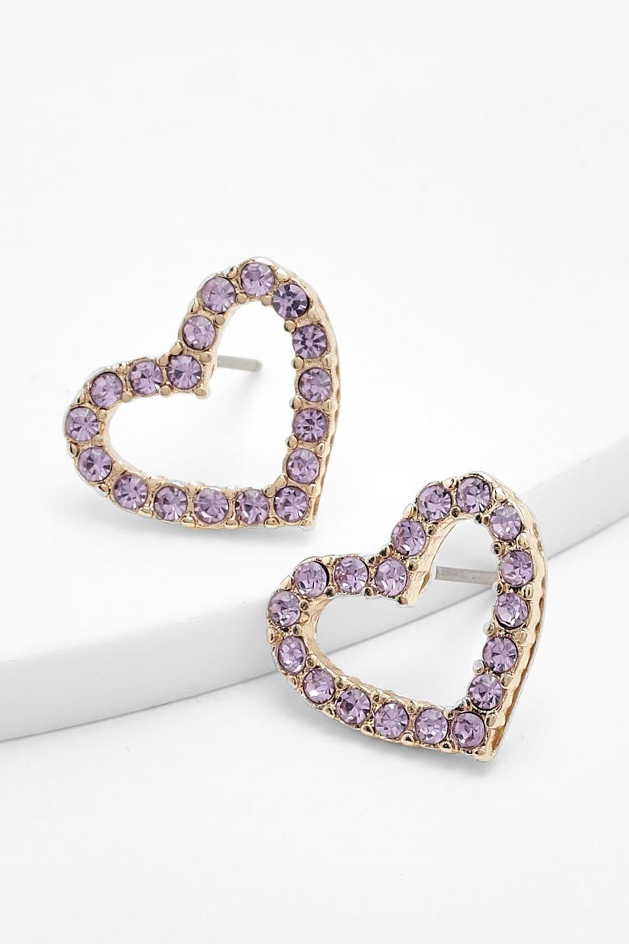 Lilac Crystal Open Heart Stud Earring 