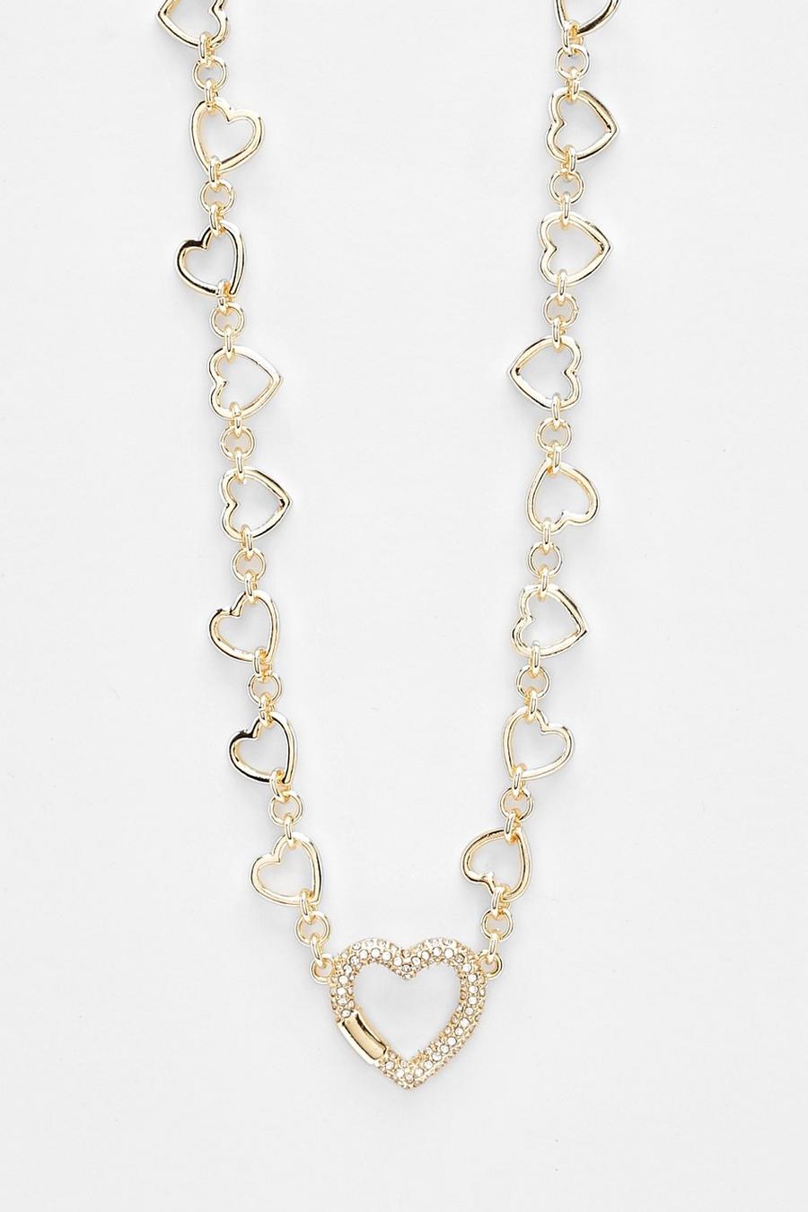 Gold metallic Pave Heart Station Allway Necklace 