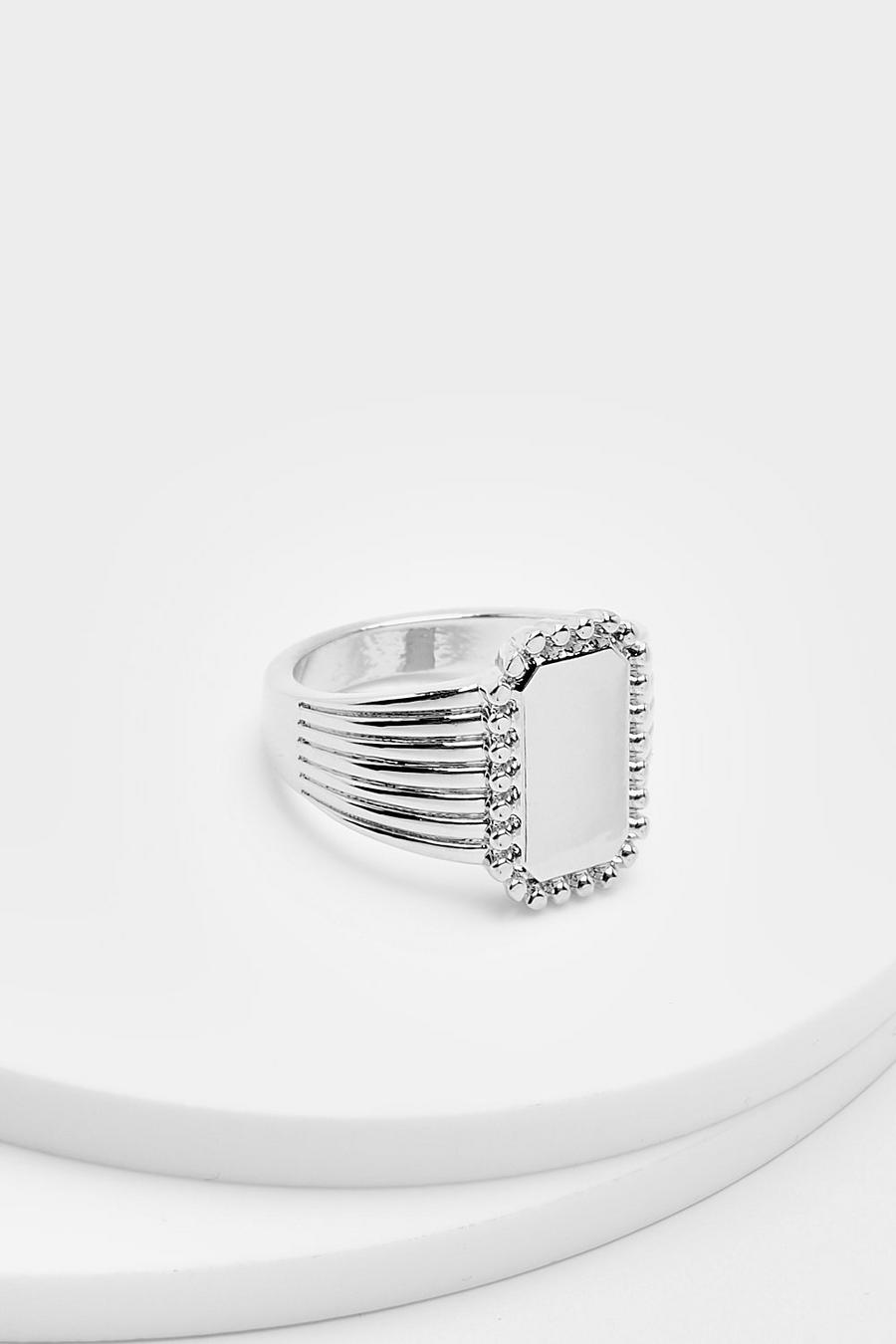 Silver Polished Rectangle Signet Ring image number 1