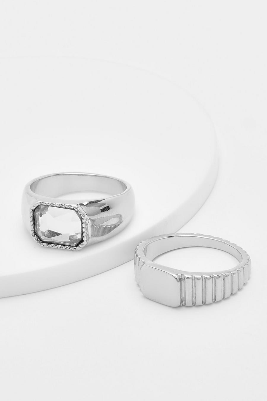 Silver Statement Stone Varsity Ring Set 