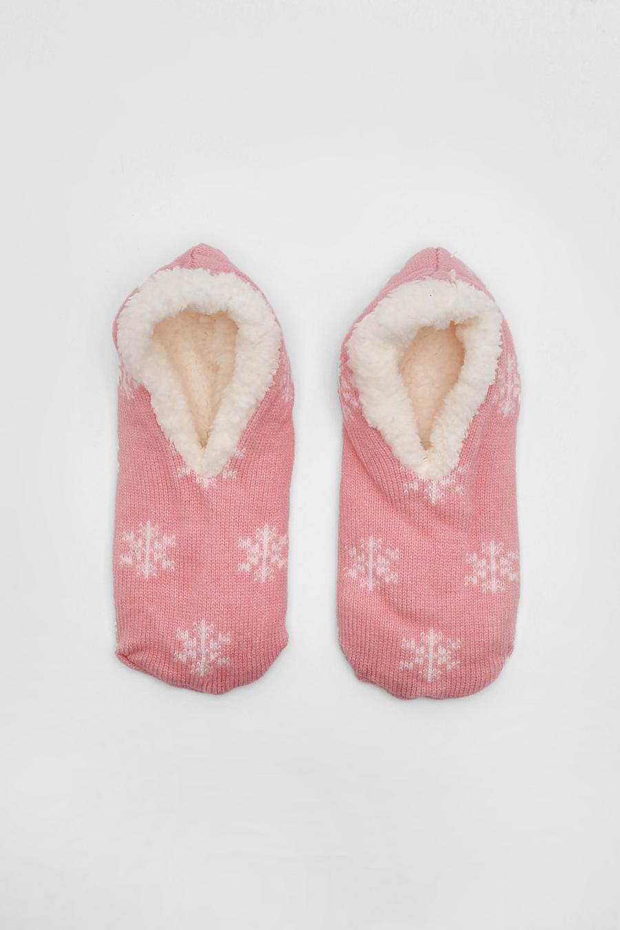 Pink Fairisle Fluffy Slipper Socks  image number 1
