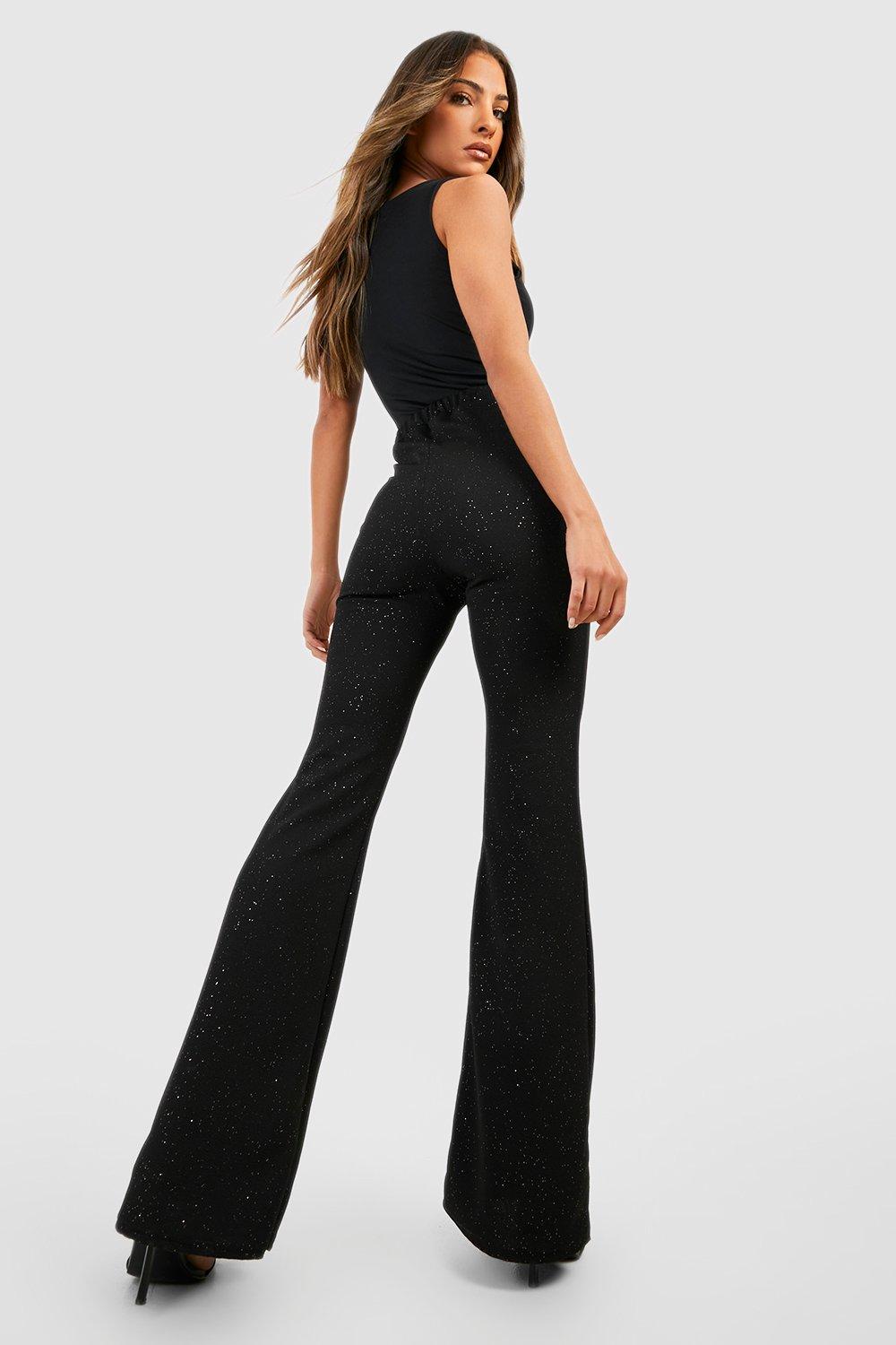 Glitter Crepe High Waisted Flared Pants