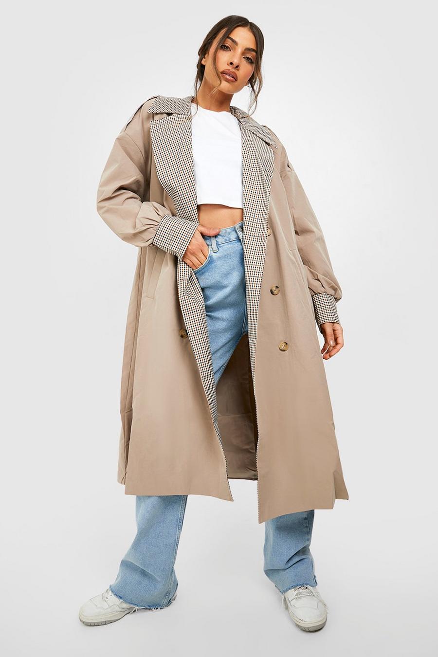 Taupe Check Detail Trench Coat image number 1