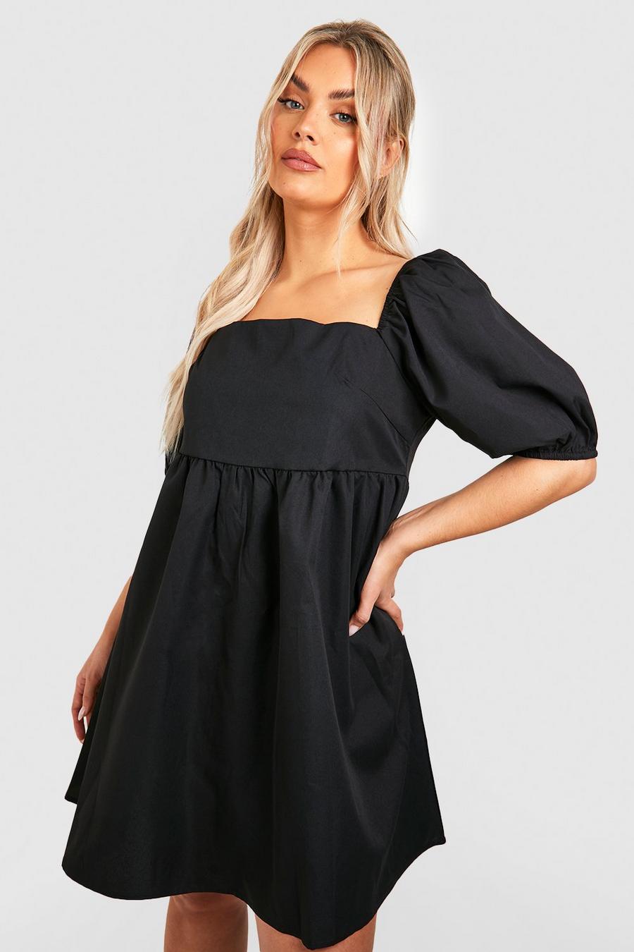 Black Plus Woven Puff Sleeve Smock Dress image number 1