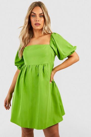 Plus Woven Puff Sleeve Smock Dress lime