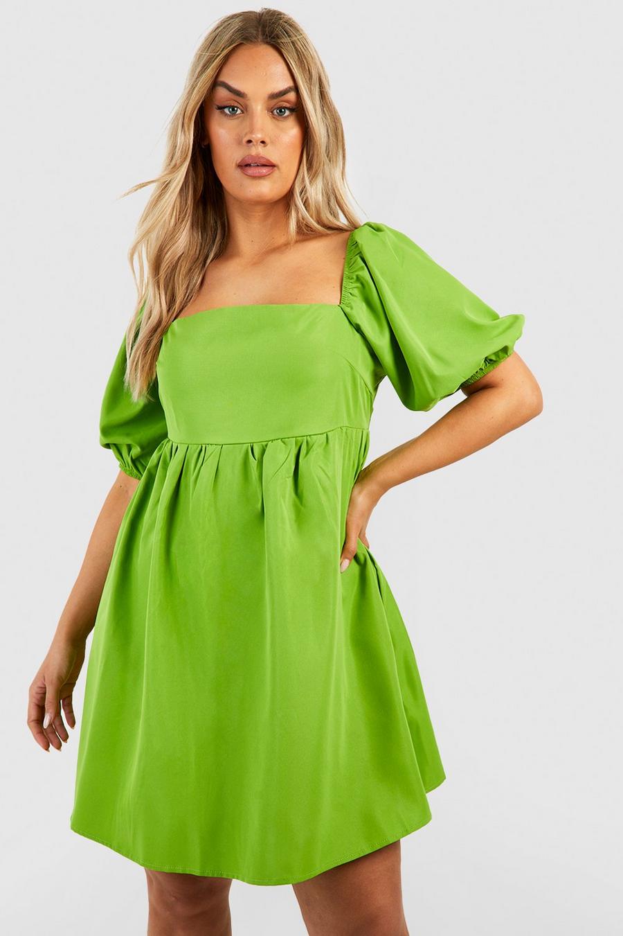 Lime Plus Woven Puff Sleeve Smock Dress image number 1