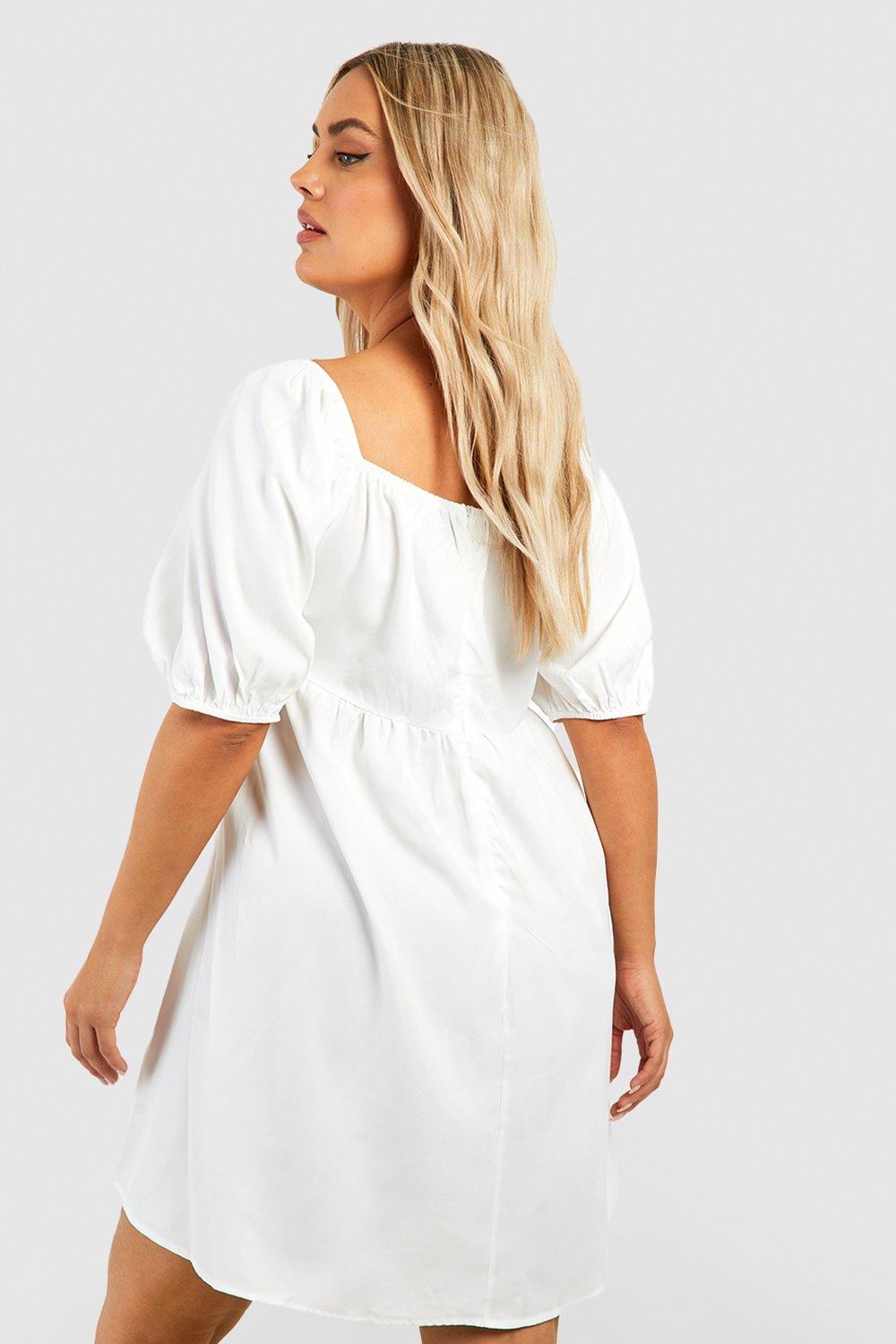 Plus Woven Puff Sleeve Smock Dress boohoo DK