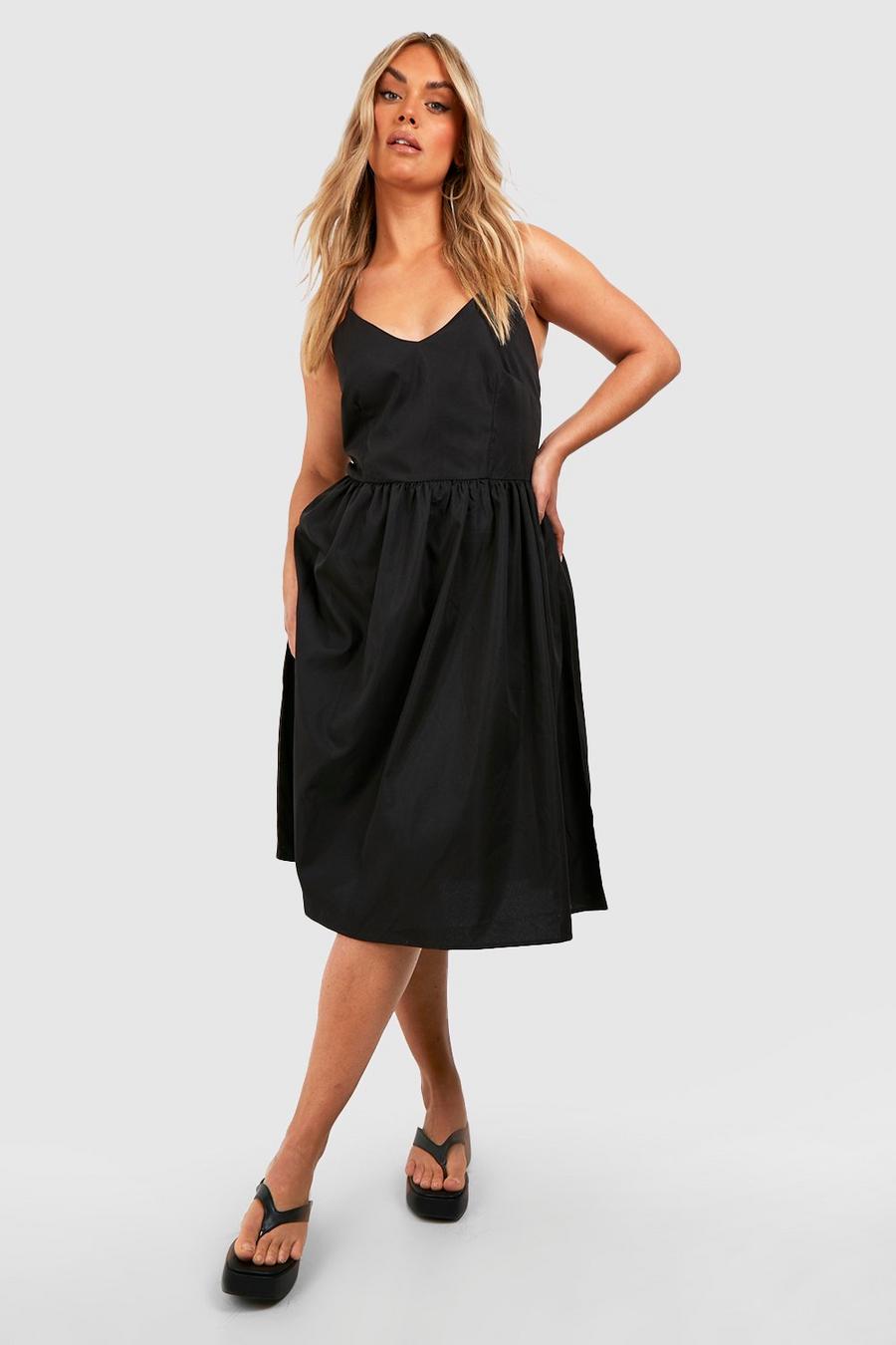 Black Plus Woven Strappy Midi Dress