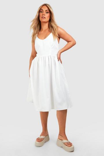 Plus Woven Strappy Midi Dress white
