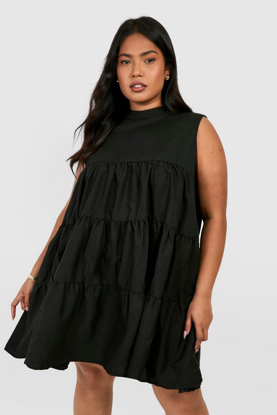 Black Plus Woven Tiered Smock Dress