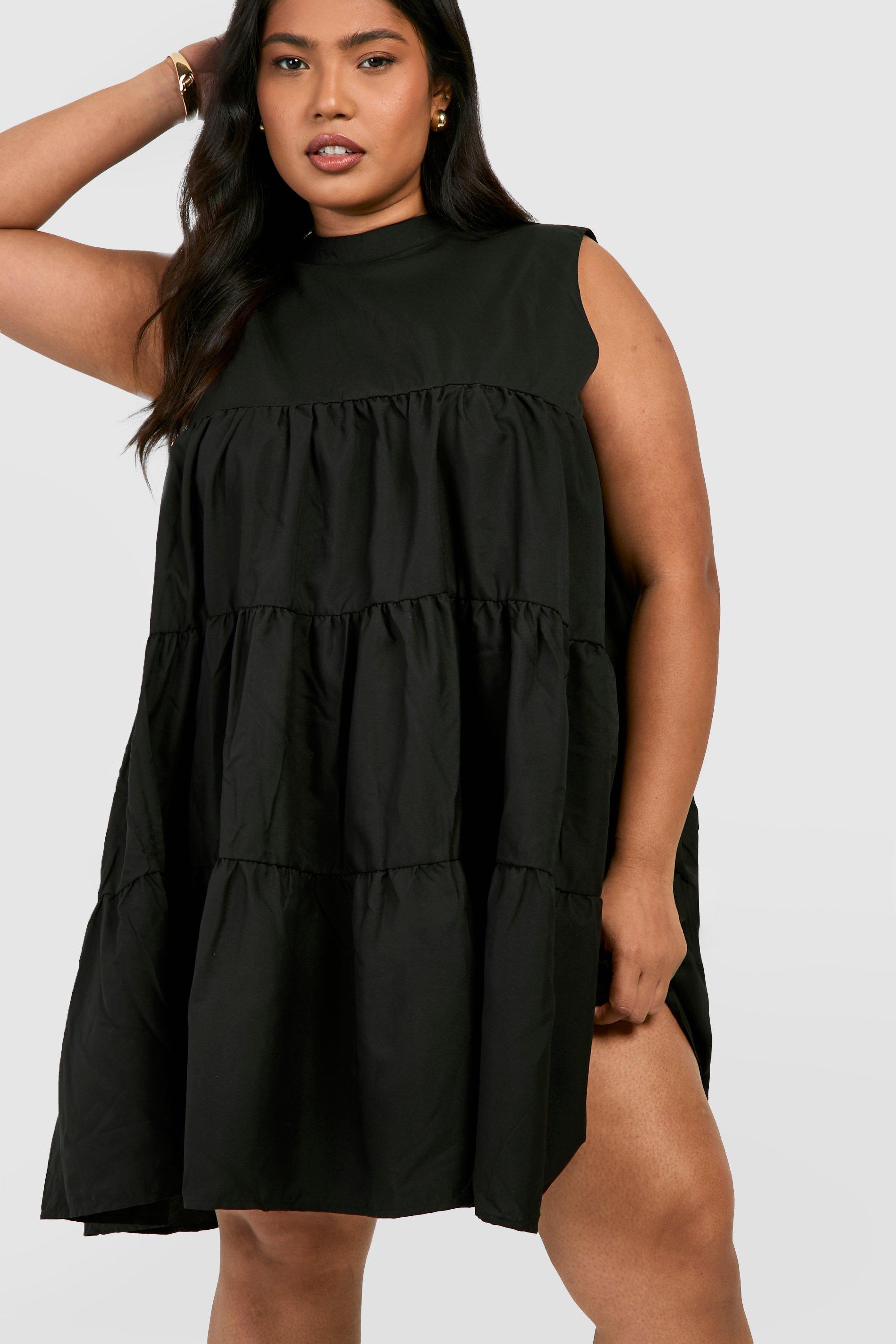 Boohoo Women s Plus Woven Tiered Smock Dress Black