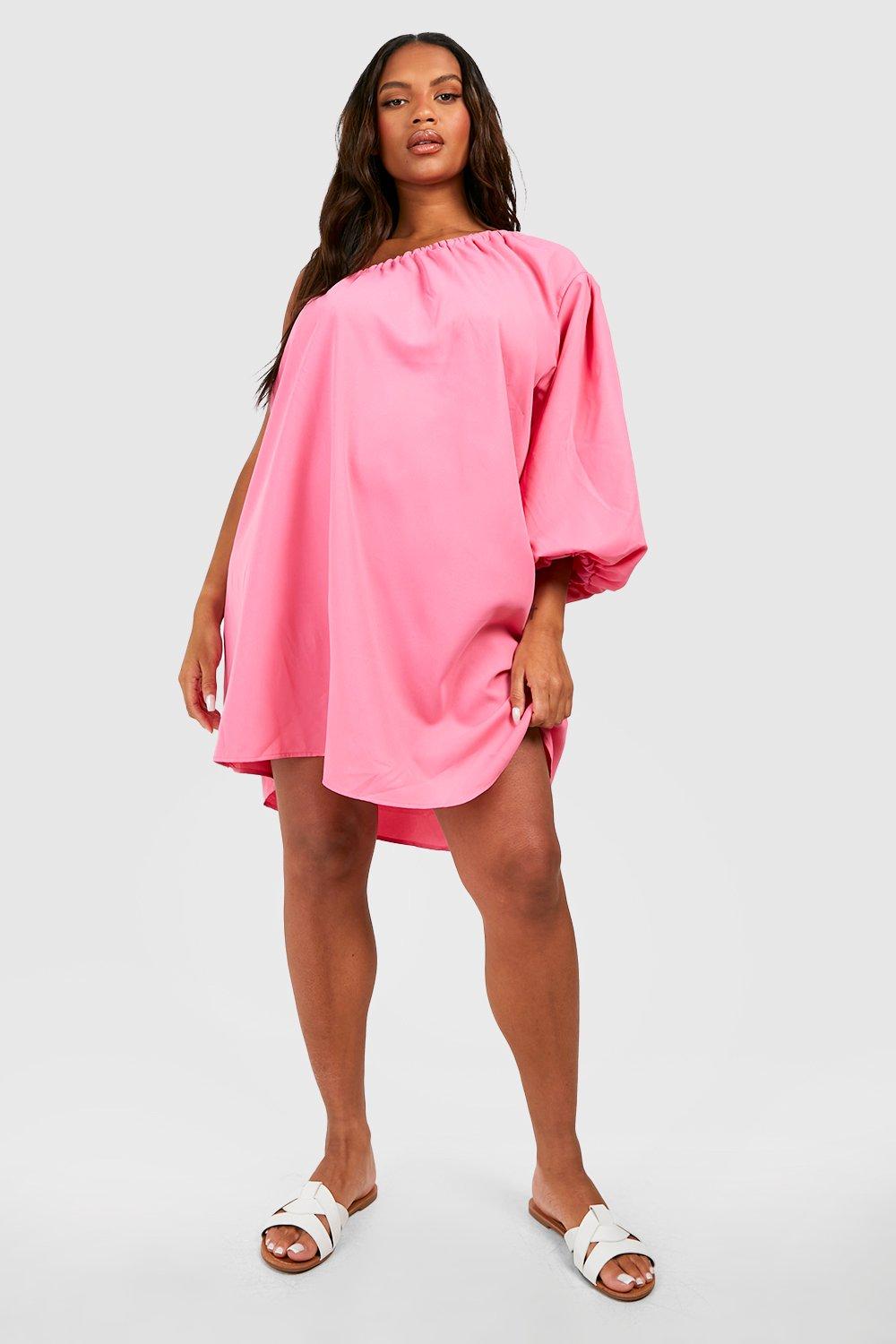 Plus Woven One Shoulder Swing Dress | boohoo