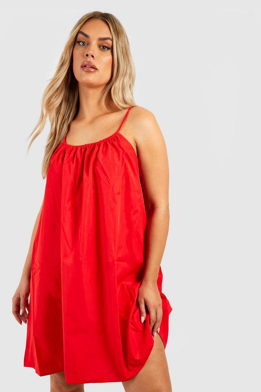 Red Plus Woven Strappy Swing Dress image number 1