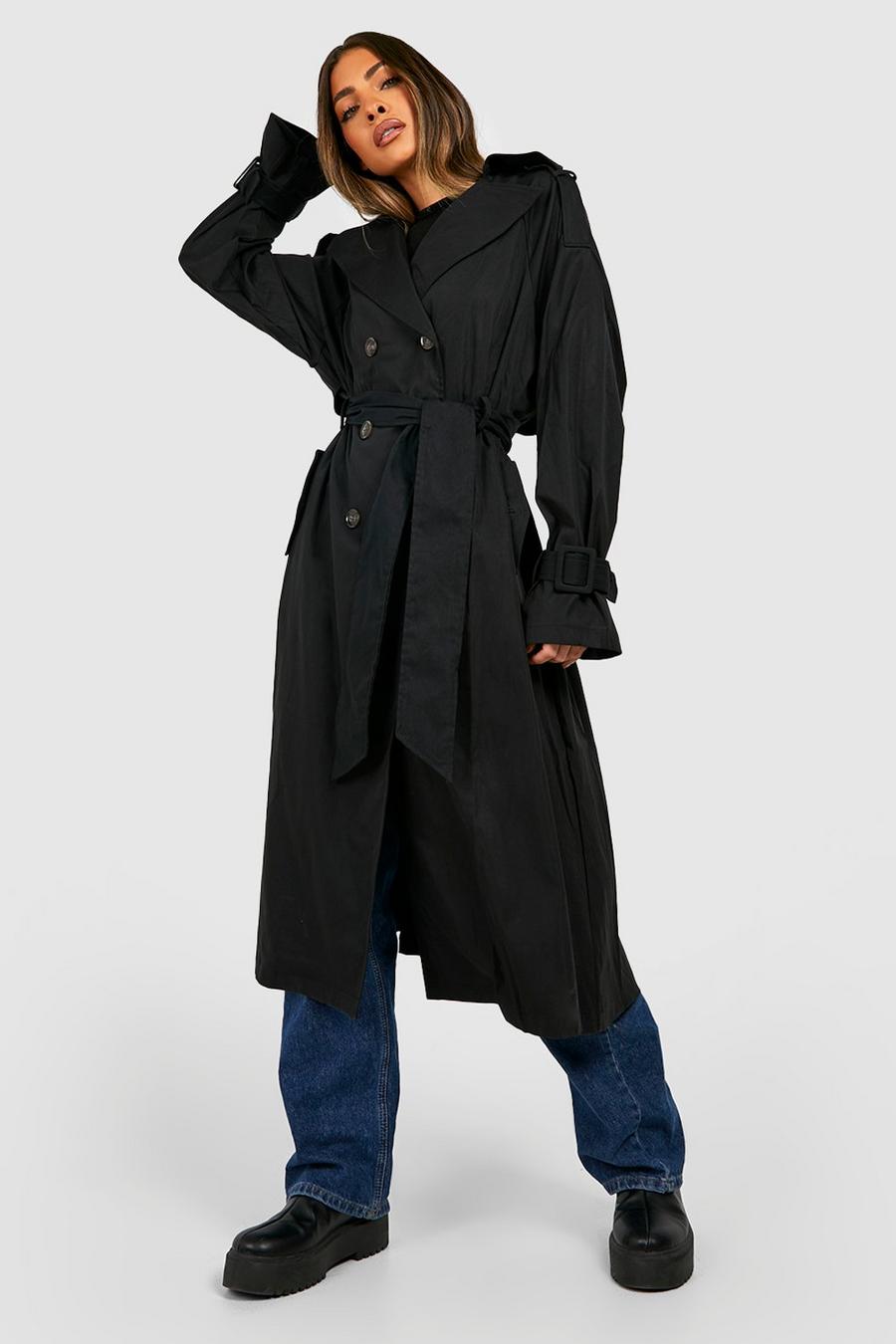 Black svart Belted Oversized Trench Coat