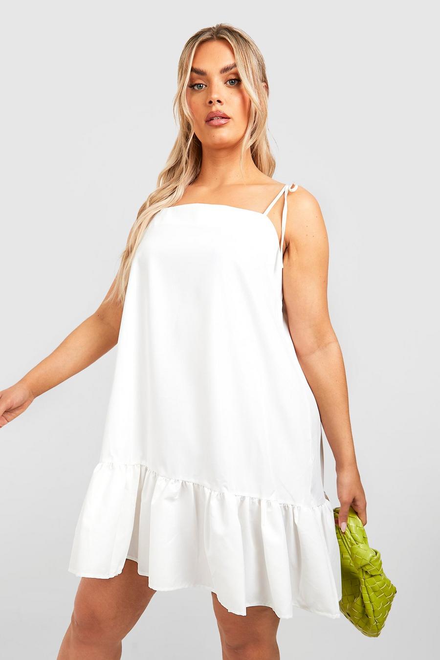 Ivory Plus Woven Frill Hem Strappy Smock Dress image number 1