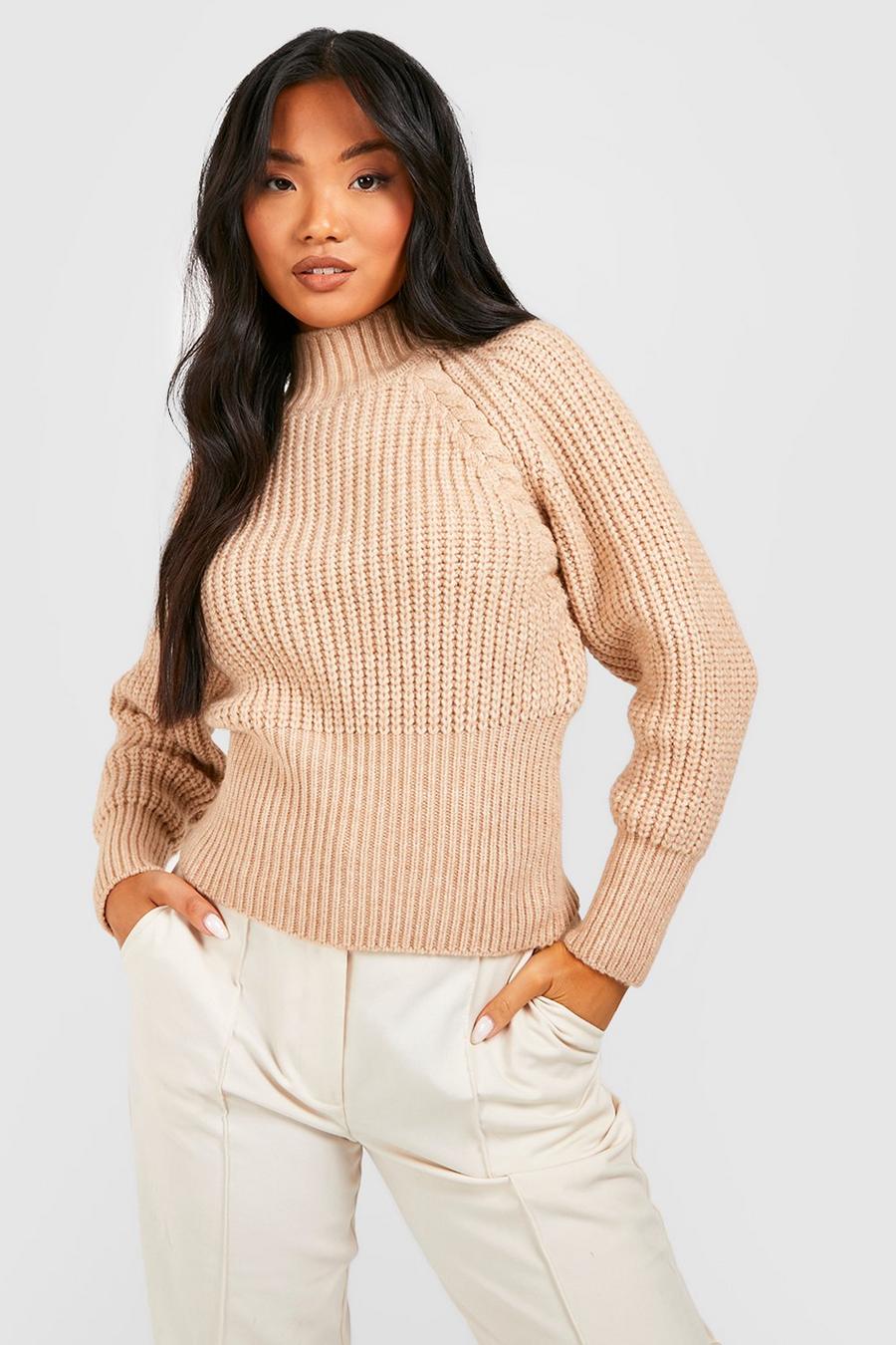 Taupe Petite Chunky Knit Sweater image number 1