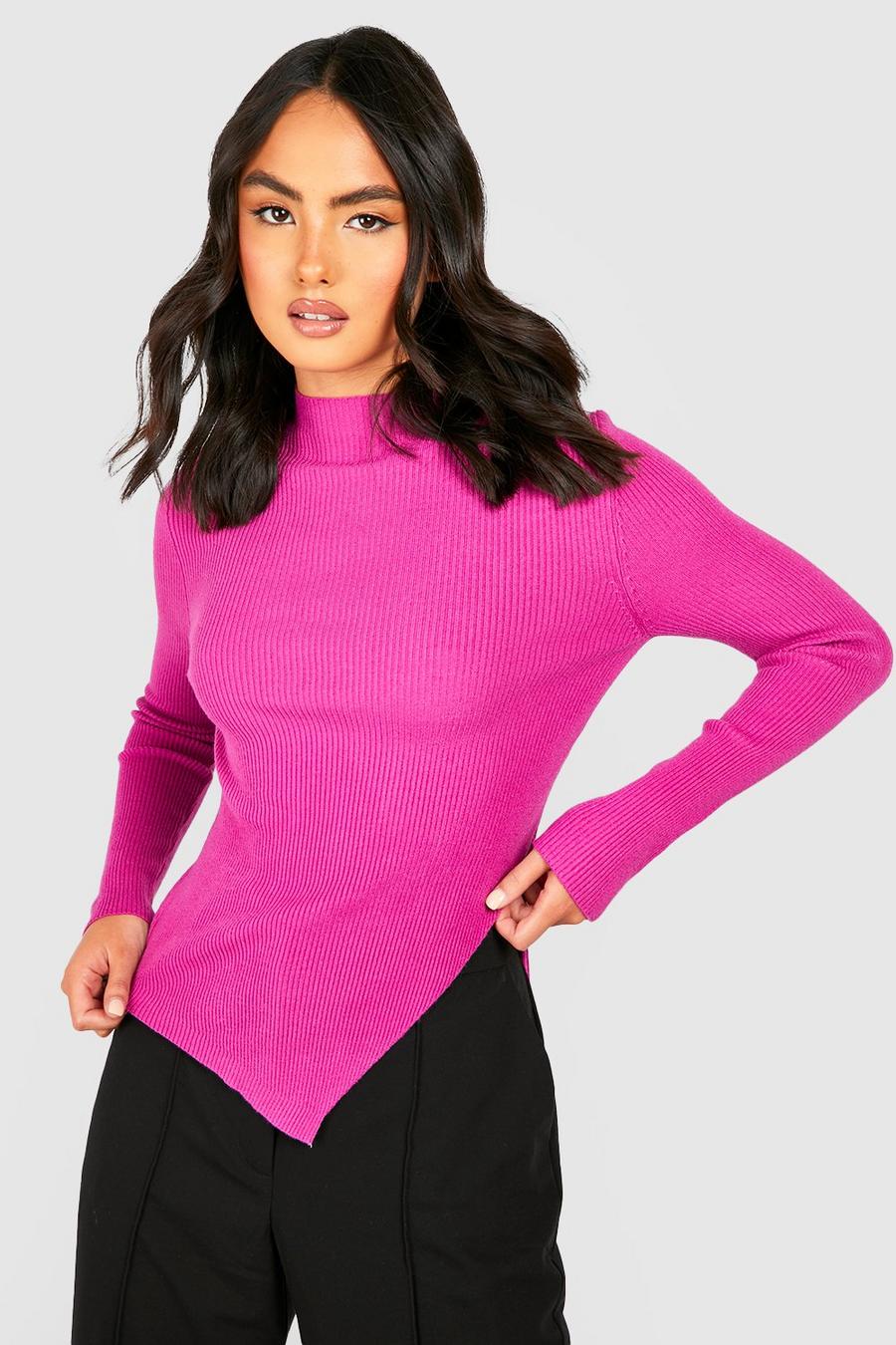 Fuchsia pink Asymmetric Hem Sweater