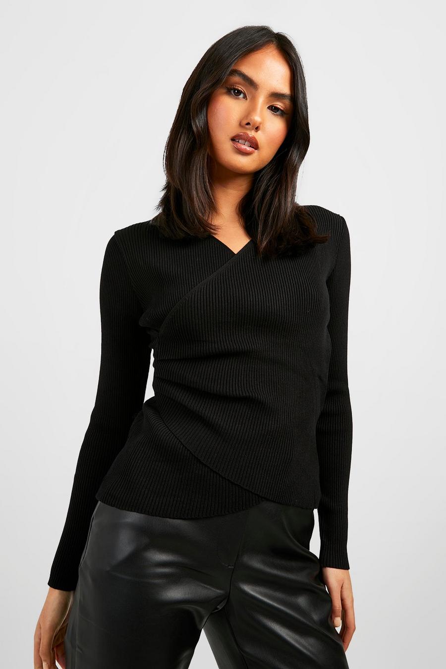 Black Wrap Front Sweater image number 1
