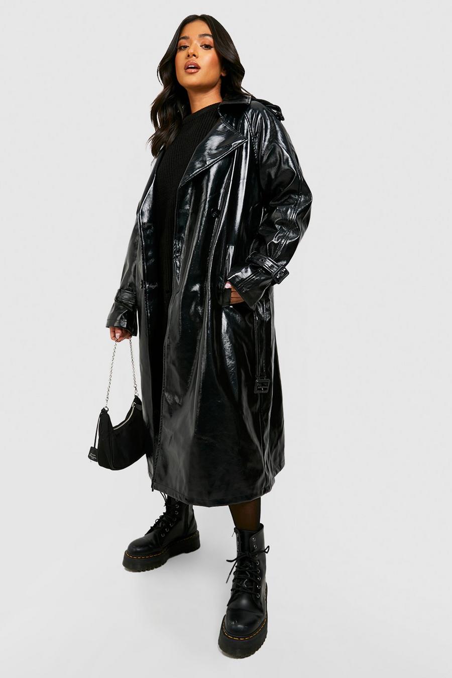 Black Petite Vinyl Trench Coat image number 1