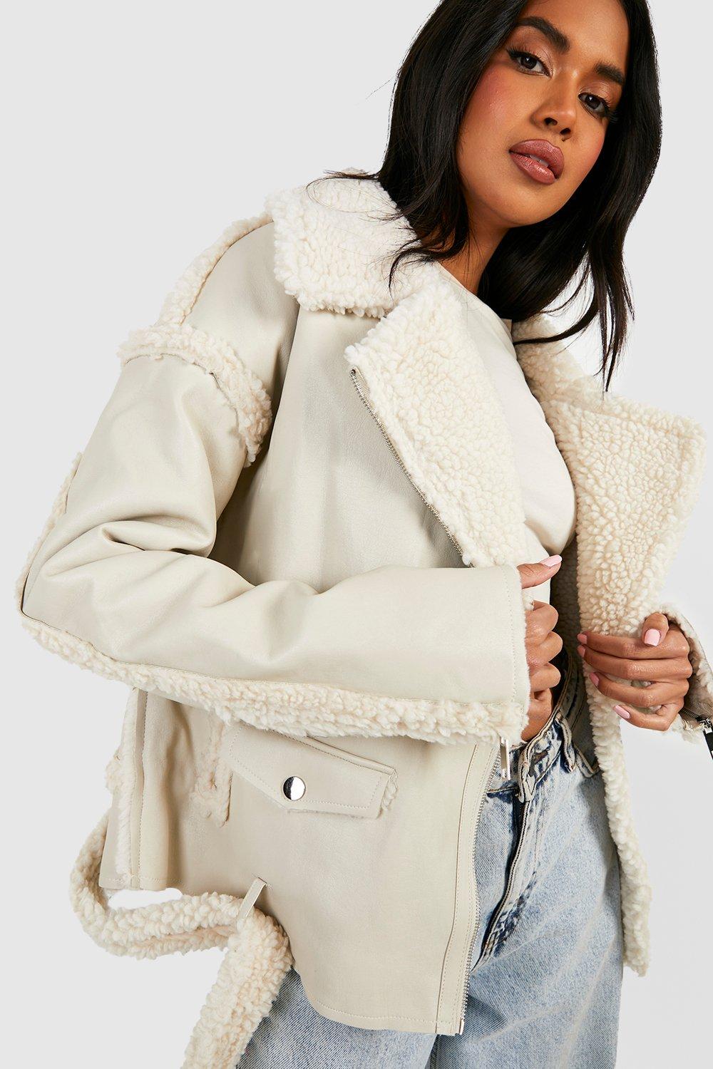 womens beige aviator jacket