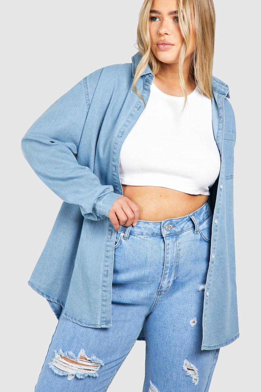 Grande taille - Chemise oversize en jean, Light blue image number 1