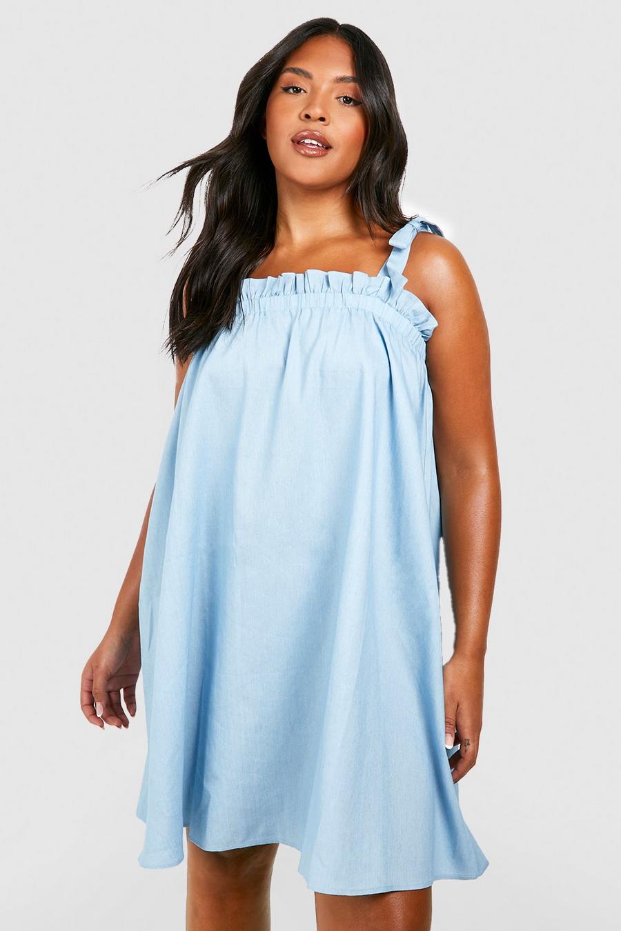 Light blue Plus Chambray Tie Strap Sun Dress image number 1