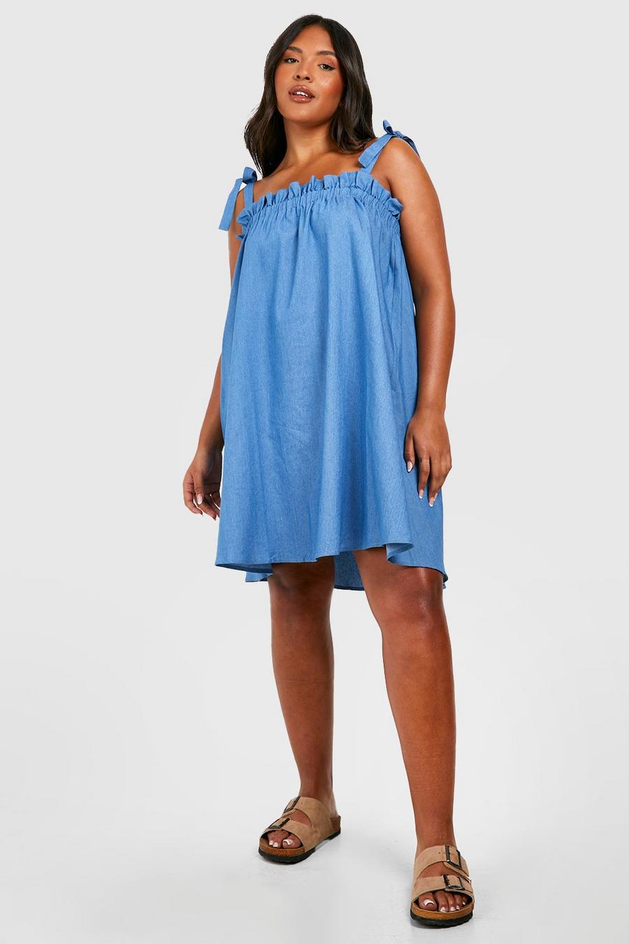 Mid blue Plus Chambray Tie Strap Sun Dress image number 1
