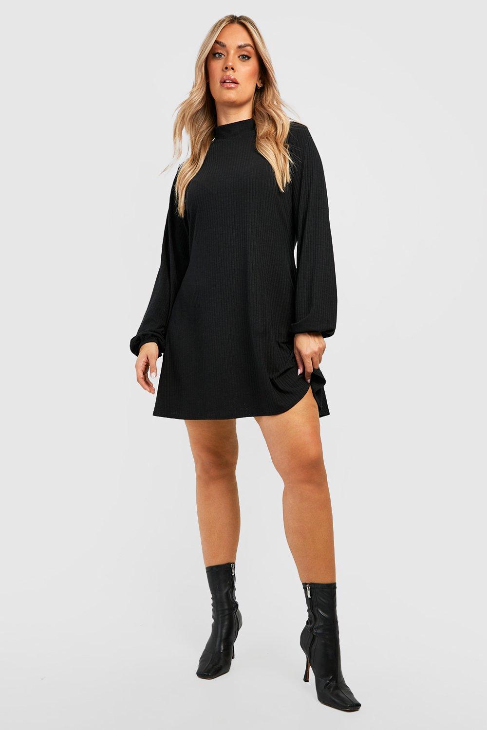 Black high clearance neck swing dress