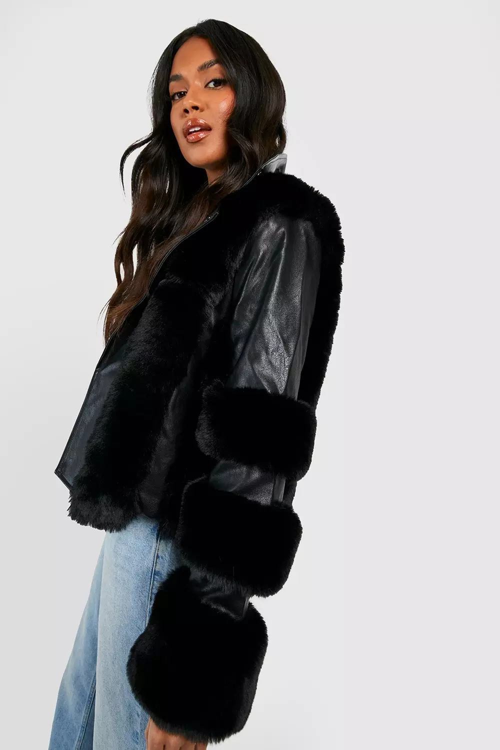 Faux Fur Trim Biker Jacket