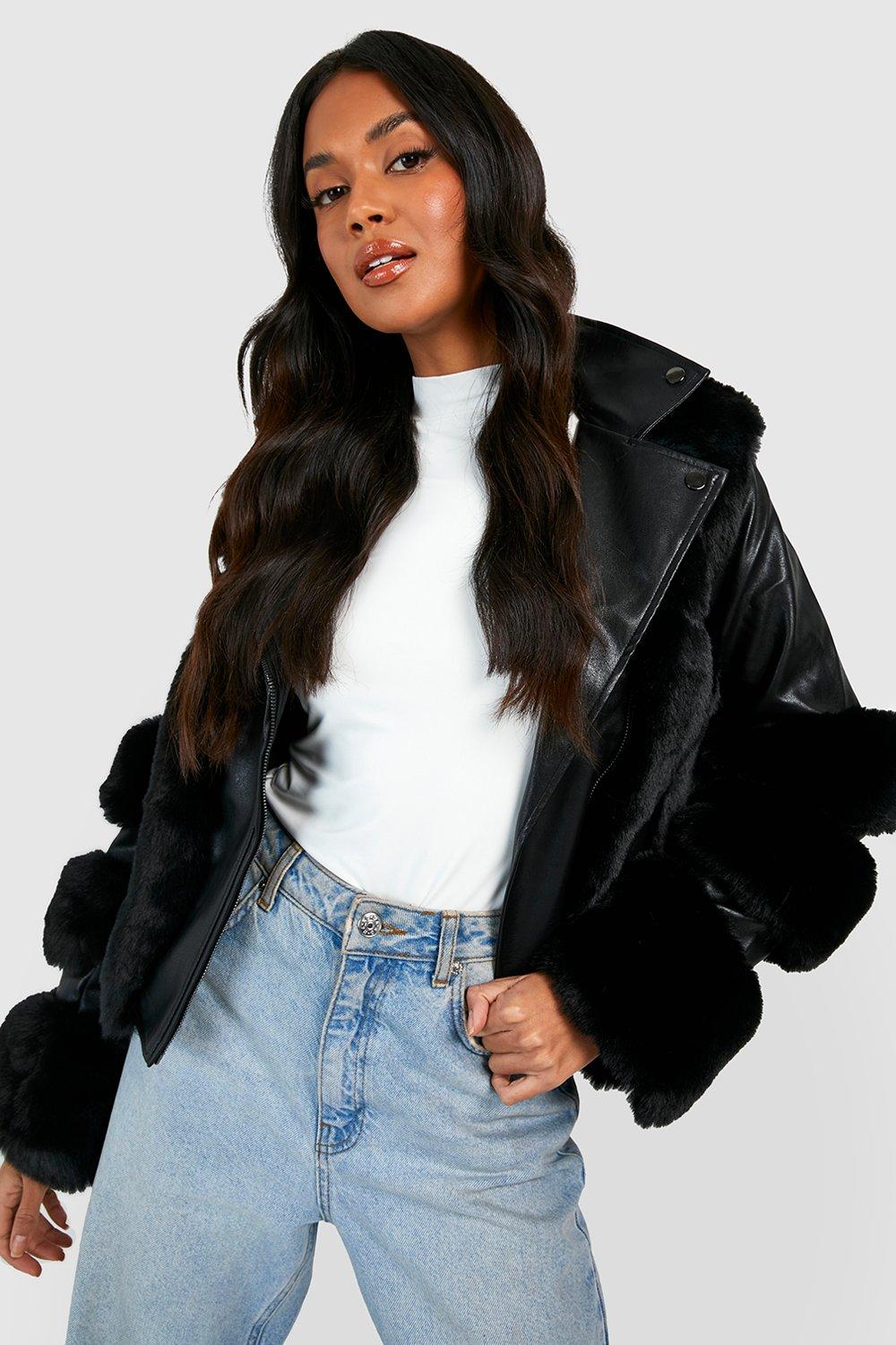 Faux fur trim moto jacket hotsell