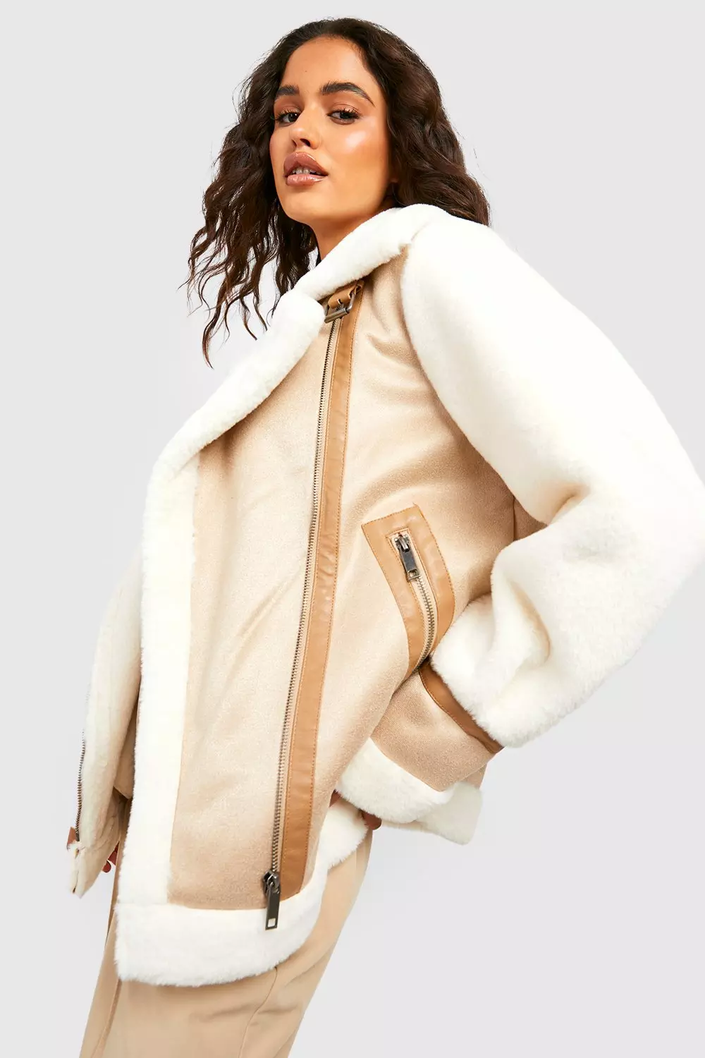 Beige 2024 aviator jacket